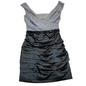 Express Women Grey Black Chiffon Satin Tiered Beaded Cocktail Dress Size 6 42460